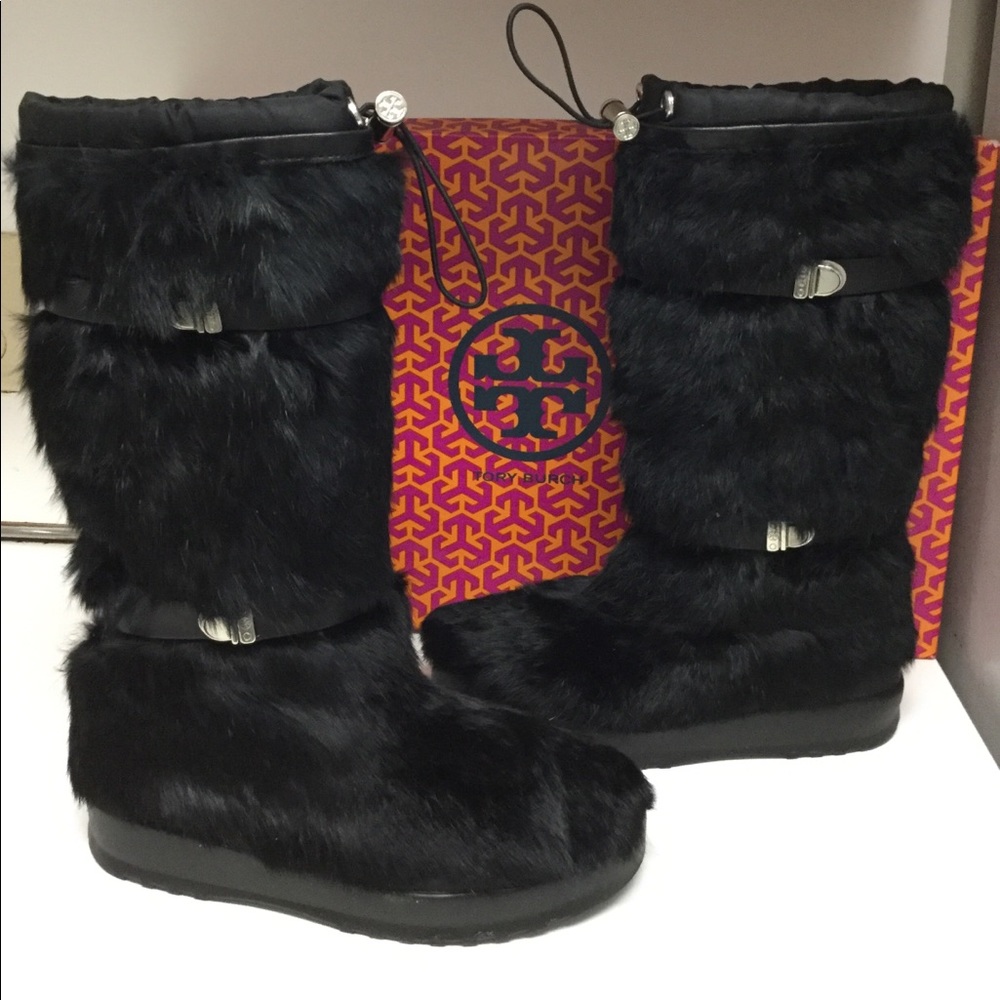 Tory Burch Rabbit Fur Mid-Calf Boots